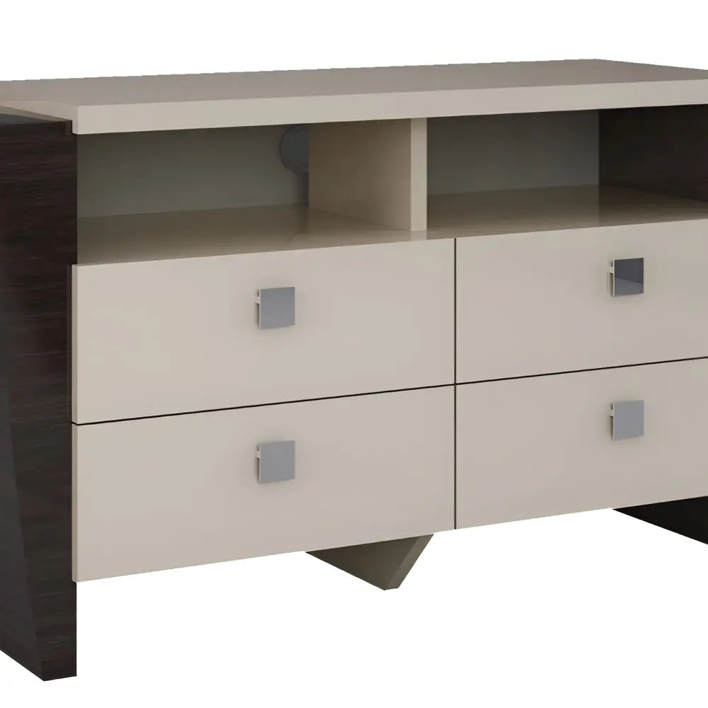 22" Beige and Dark Brown Two Drawer Wood Mirrored Nightstand With Storage HomeRoots