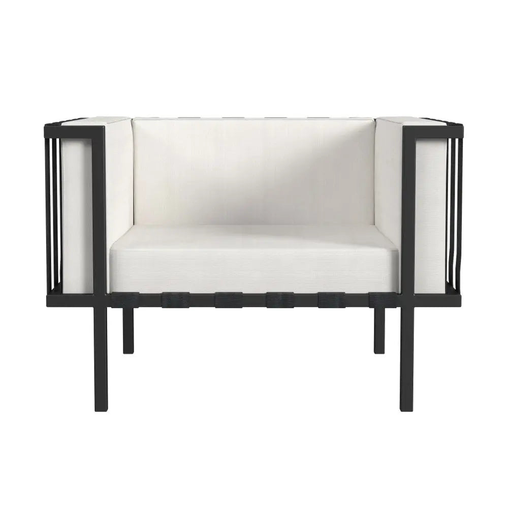 33" Black Metal Outdoor Arm Chair with Off White Cushion - NOBLE HOME INTERIORS