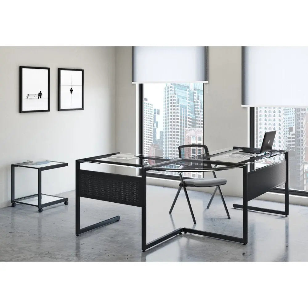 33" Clear and Black Glass and Stainless Steel Writing Desk - NOBLE HOME INTERIORS