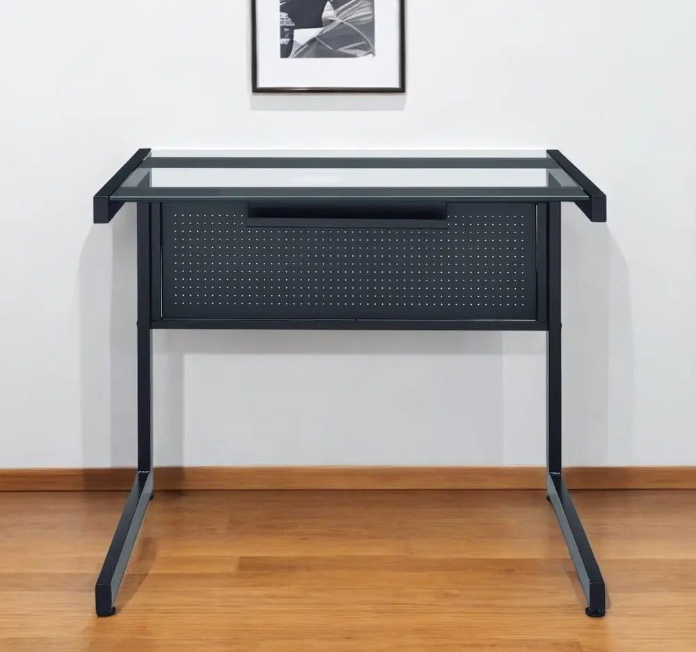 33" Clear and Black Glass and Stainless Steel Writing Desk - NOBLE HOME INTERIORS