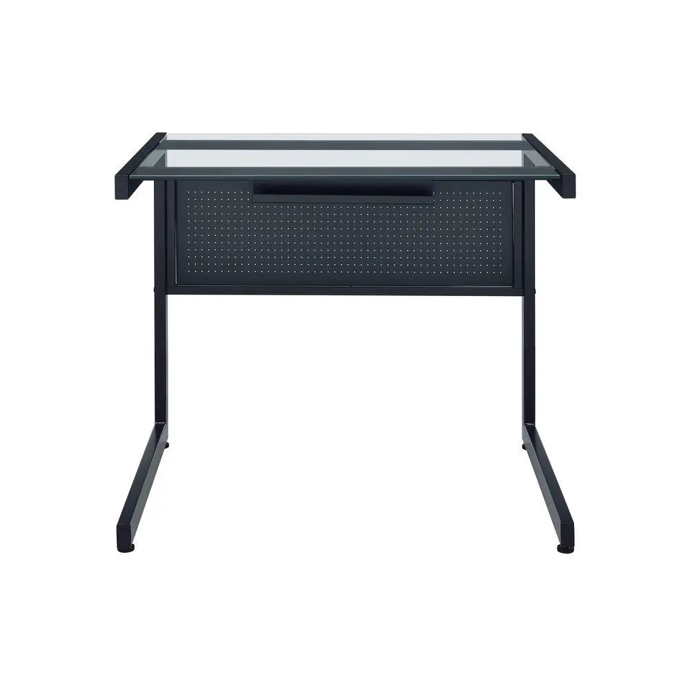 33" Clear and Black Glass and Stainless Steel Writing Desk - NOBLE HOME INTERIORS