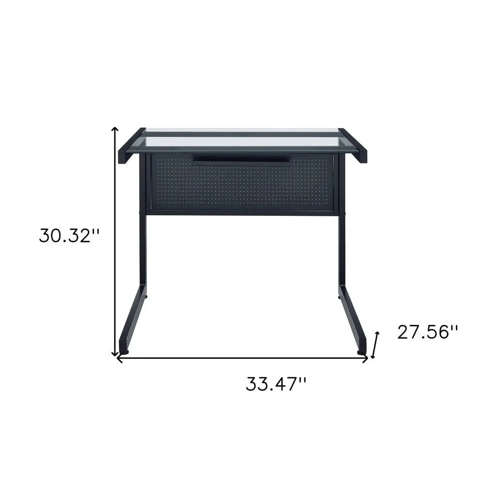 33" Clear and Black Glass and Stainless Steel Writing Desk - NOBLE HOME INTERIORS