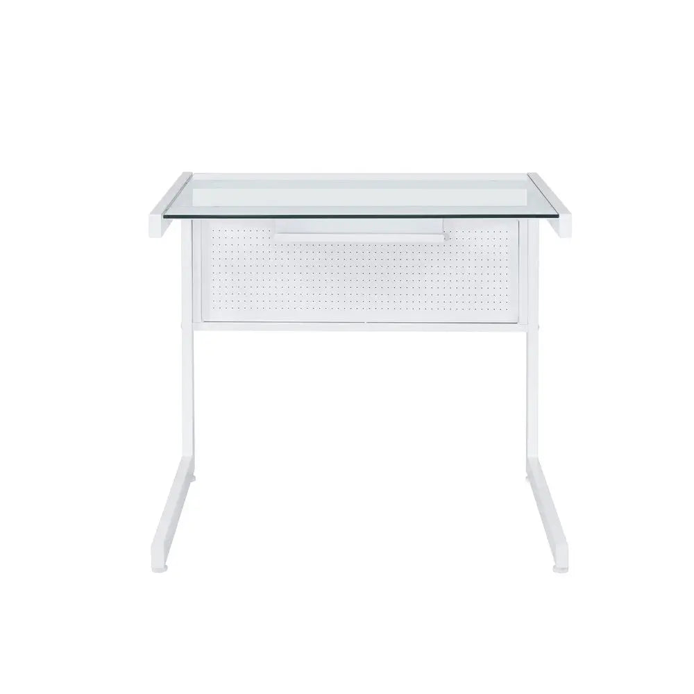 33" Clear and White Glass and Stainless Steel Writing Desk - NOBLE HOME INTERIORS