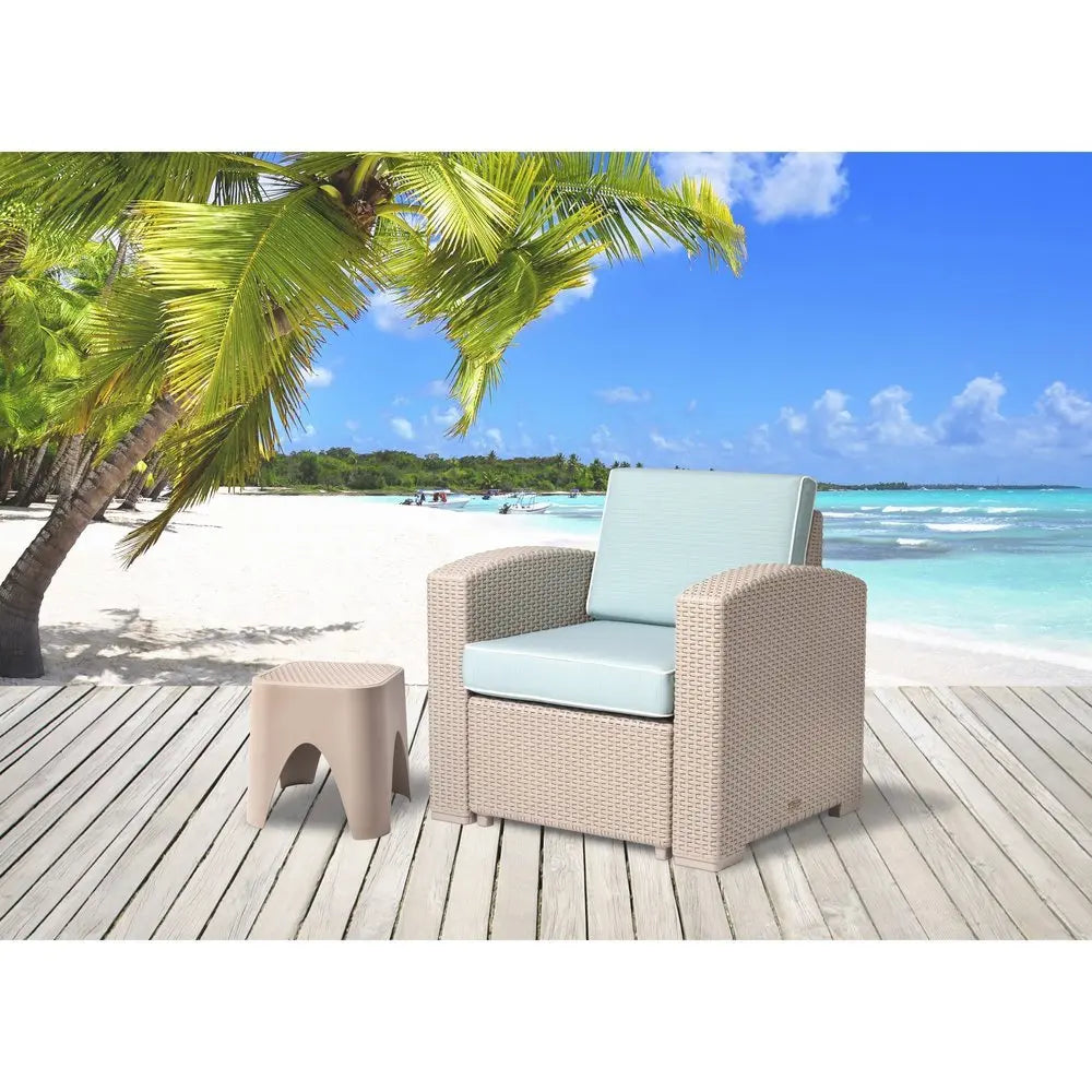 33" Gray Heavy Duty Plastic Outdoor Club Chair With Blue Cushion - NOBLE HOME INTERIORS