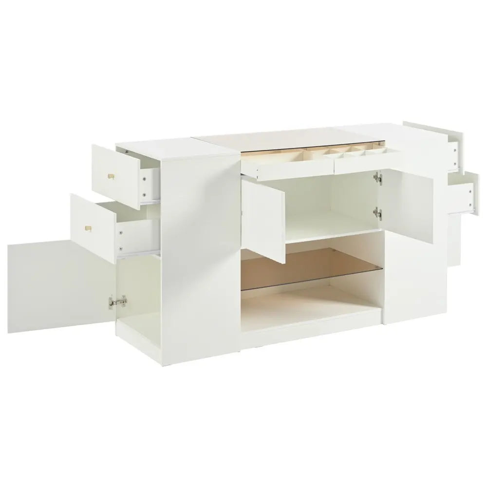 33" White Wood And Glass Six Drawer Island Vanity Dresser - NOBLE HOME INTERIORS