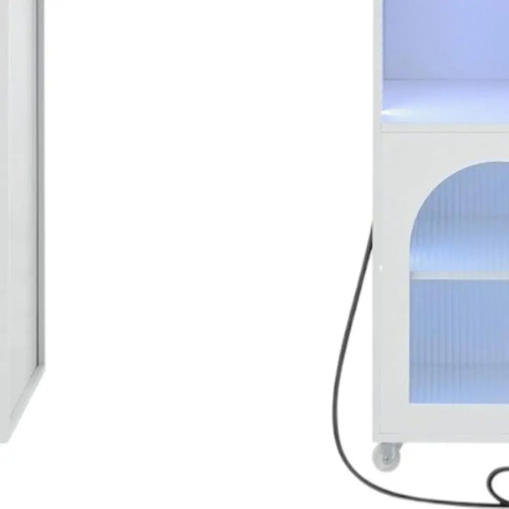 33" White Wood Barn Door Rolling Kitchen Island With Storage With USB - NOVA HOME FURNITURE