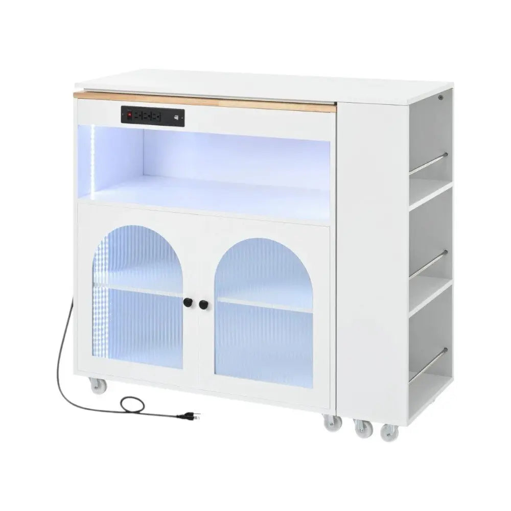 33" White Wood Barn Door Rolling Kitchen Island With Storage With USB - NOVA HOME FURNITURE