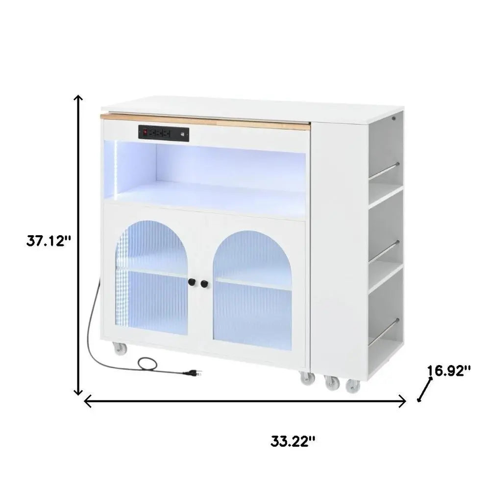 33" White Wood Barn Door Rolling Kitchen Island With Storage With USB - NOVA HOME FURNITURE