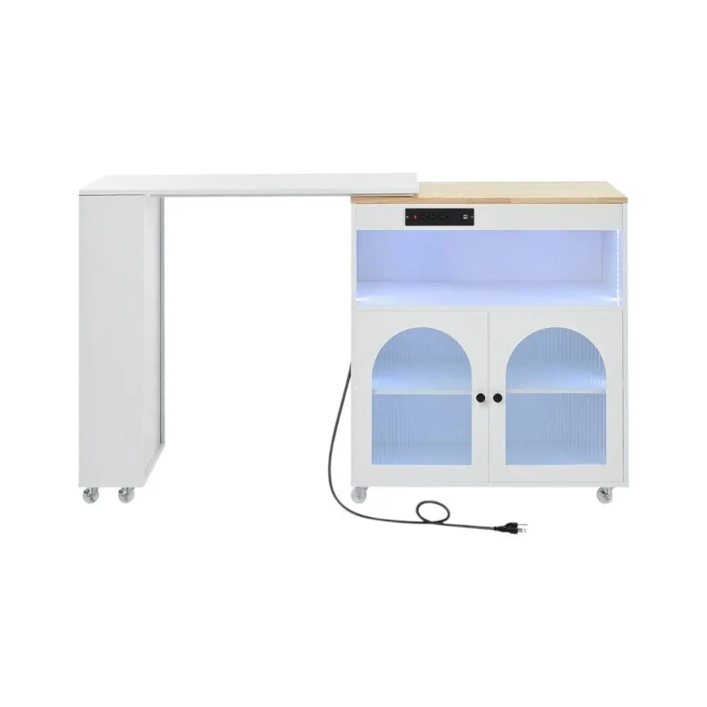 33" White Wood Barn Door Rolling Kitchen Island With Storage With USB - NOVA HOME FURNITURE