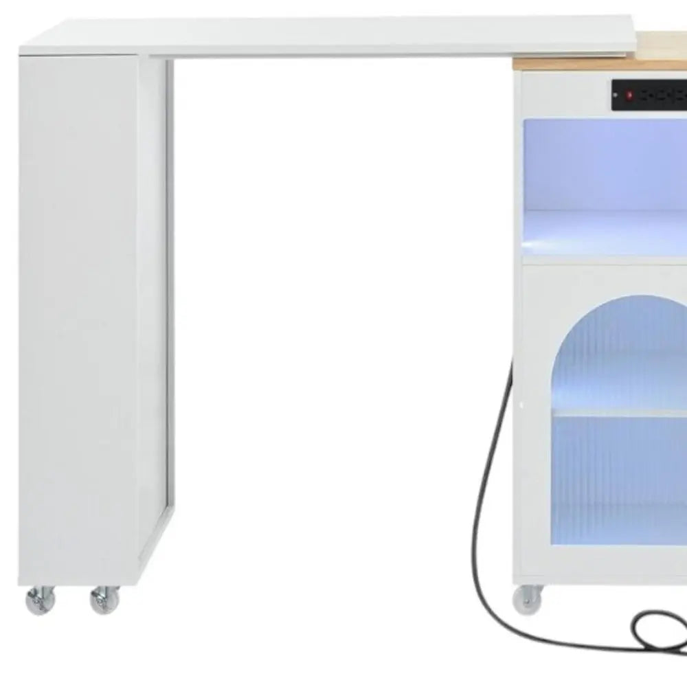 33" White Wood Barn Door Rolling Kitchen Island With Storage With USB - NOVA HOME FURNITURE