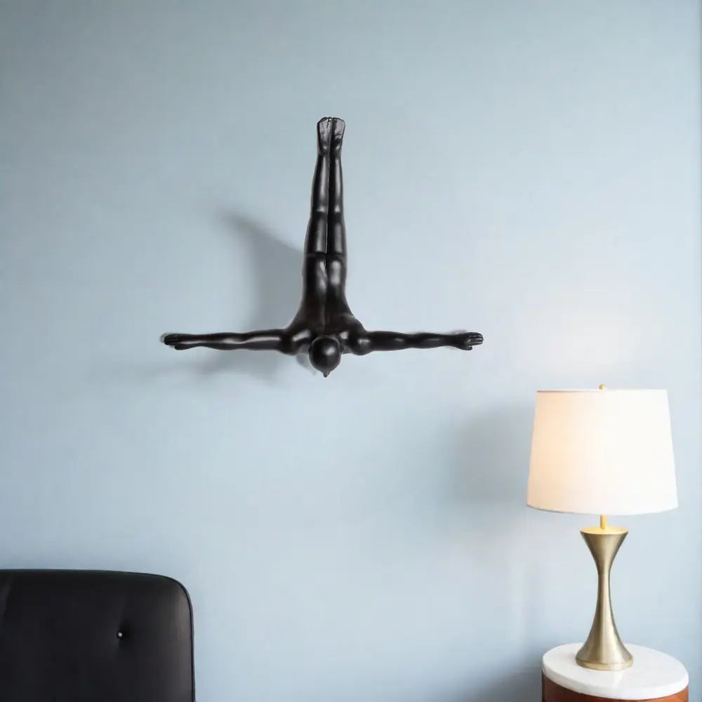 7" X 7" Black Resin Diving Man Hanging Dimensional Sculpture HomeRoots