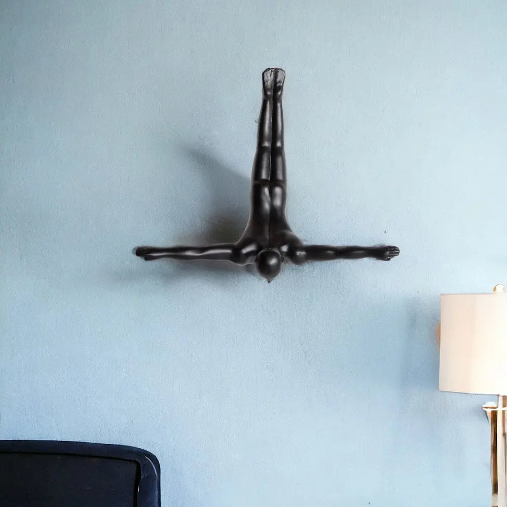 7" X 7" Black Resin Diving Man Hanging Dimensional Sculpture HomeRoots