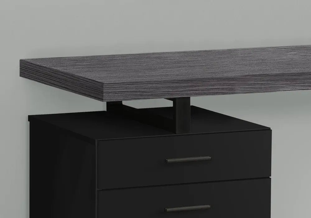 24" Gray and Black Computer Desk With Three Drawers HomeRoots