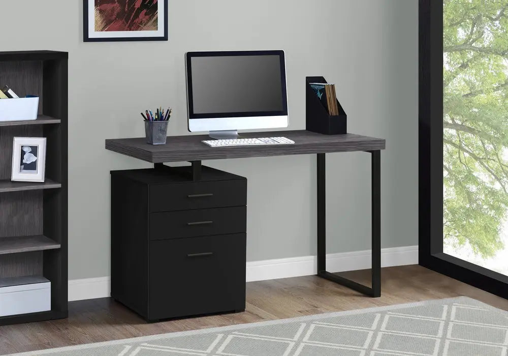 24" Gray and Black Computer Desk With Three Drawers HomeRoots
