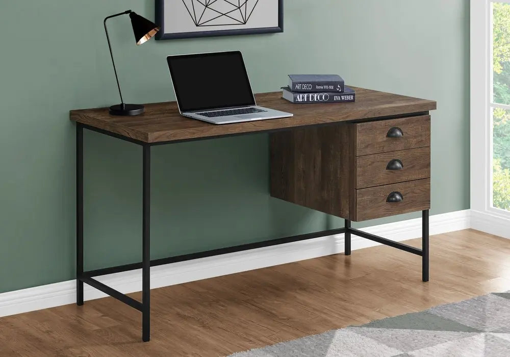 24" Brown and Black Computer Desk With Three Drawers HomeRoots