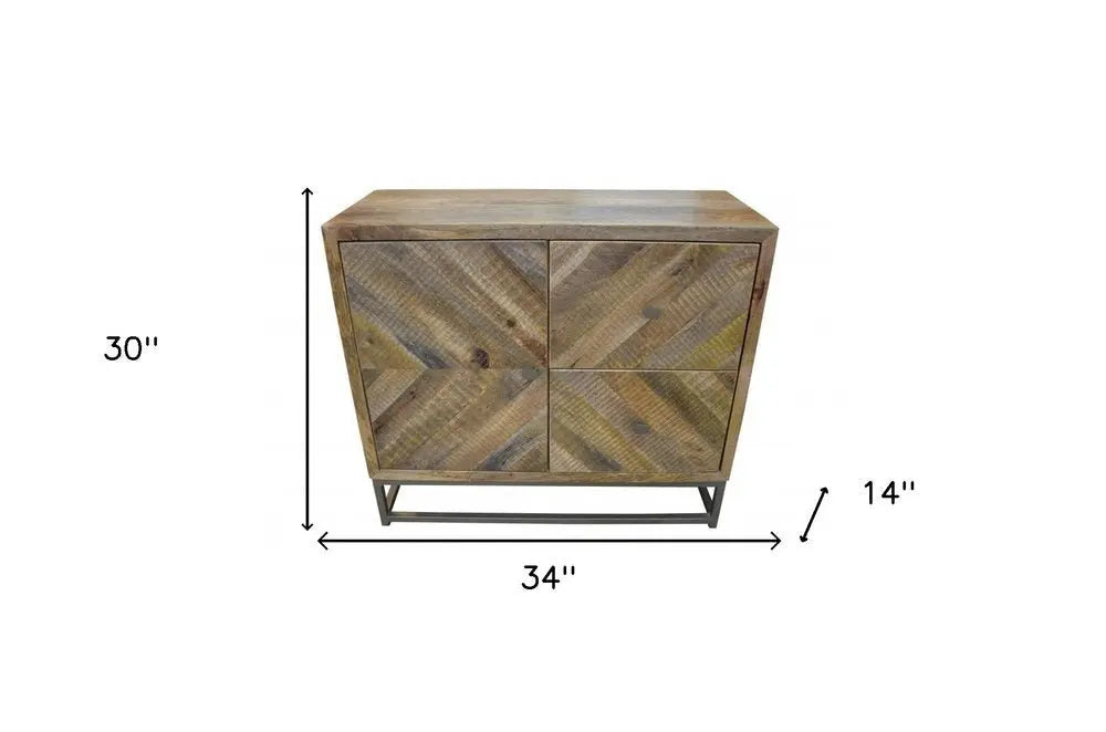 34" Shades of Natural Brown Solid Wood Accent Chest With A Door and Shelves - NOVA HOME FURNITURE