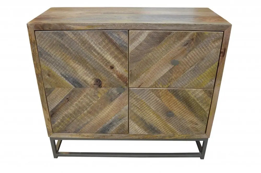 34" Shades of Natural Brown Solid Wood Accent Chest With A Door and Shelves - NOVA HOME FURNITURE