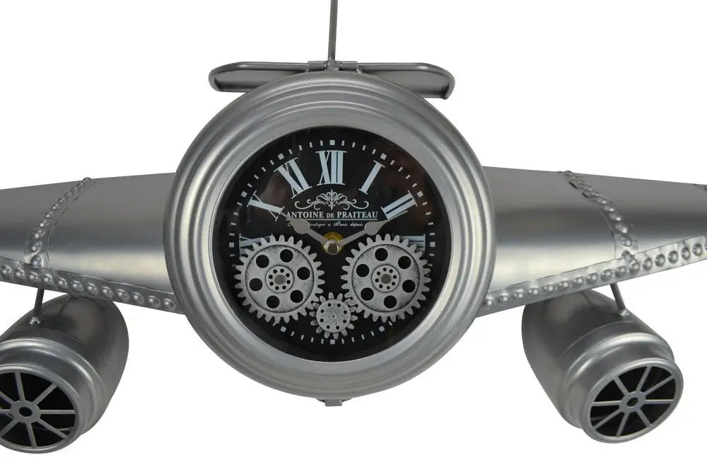 34" Silver And Black Metal Silent Analog Exposed Gear Novelty Wall Clock - NOBLE HOME INTERIORS
