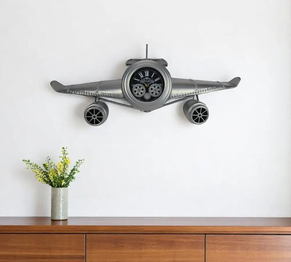 34" Silver And Black Metal Silent Analog Exposed Gear Novelty Wall Clock - NOBLE HOME INTERIORS