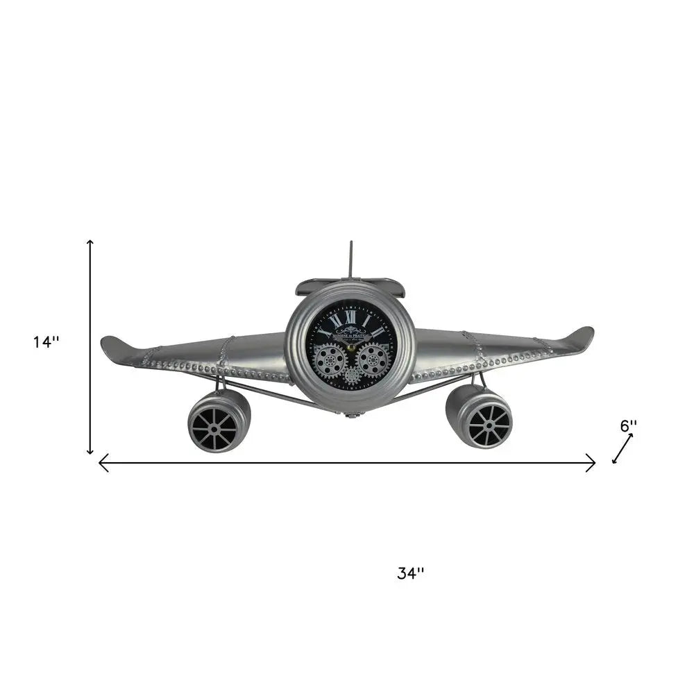 34" Silver And Black Metal Silent Analog Exposed Gear Novelty Wall Clock - NOBLE HOME INTERIORS