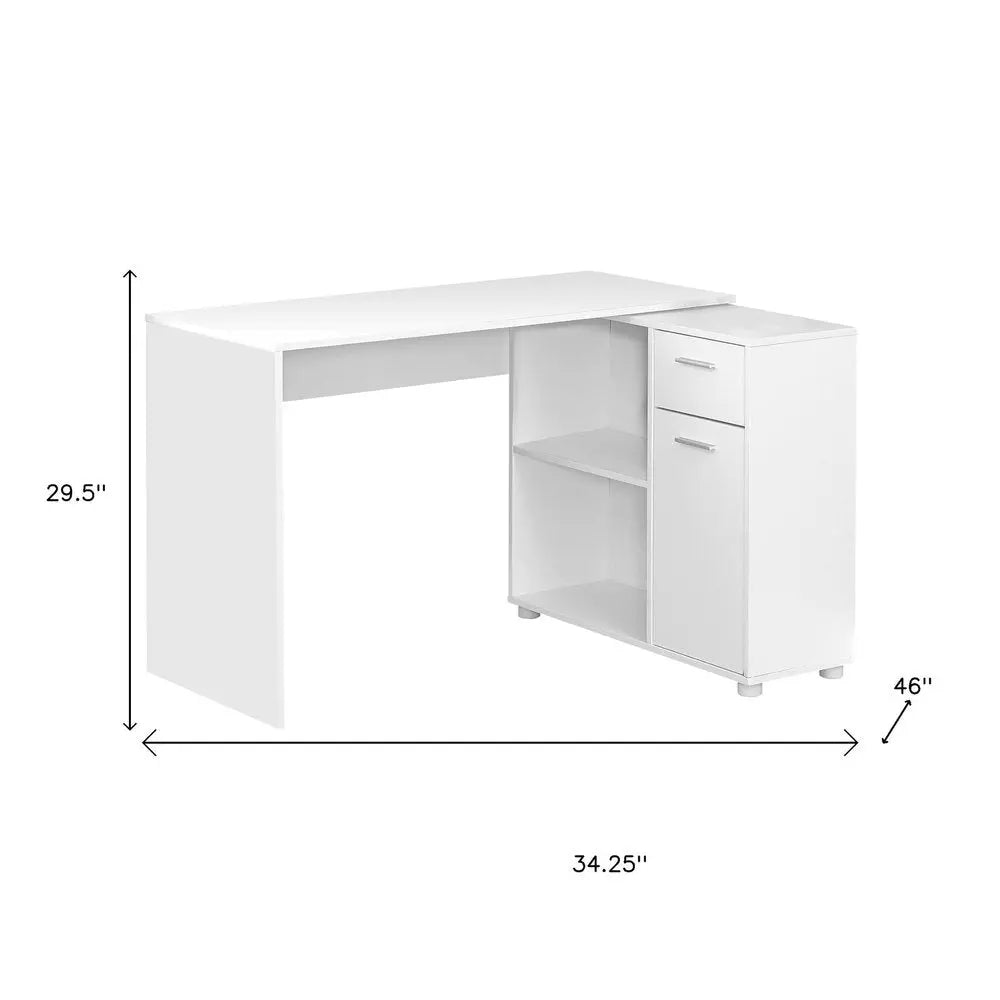 34" White L Shape Computer Desk With Two Drawers - NOBLE HOME INTERIORS