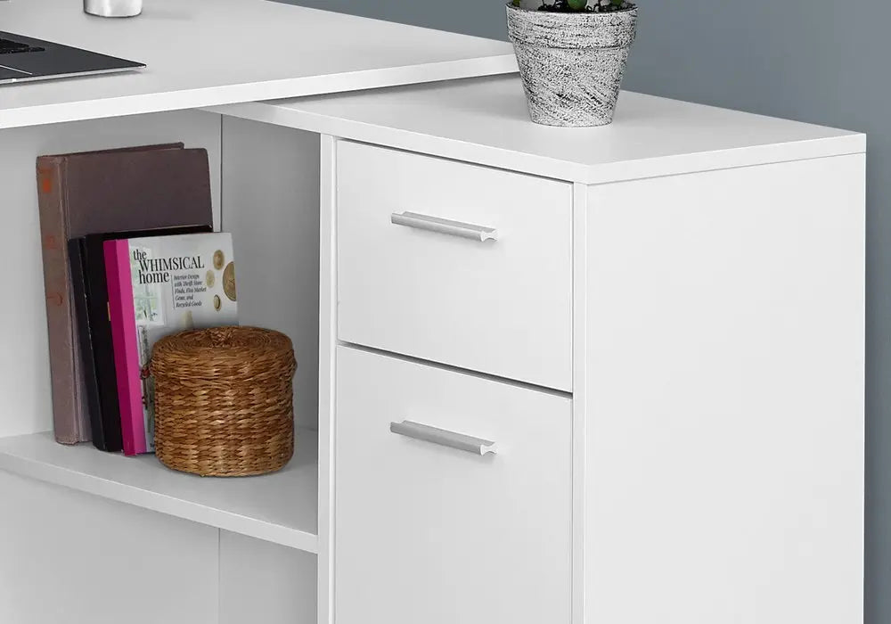 34" White L Shape Computer Desk With Two Drawers - NOBLE HOME INTERIORS