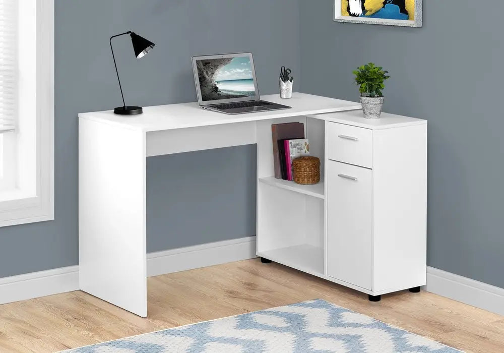 34" White L Shape Computer Desk With Two Drawers - NOBLE HOME INTERIORS