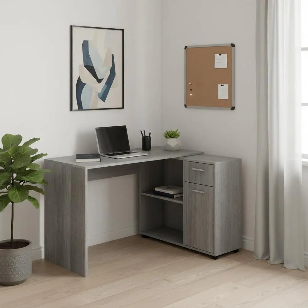 34" White L Shape Computer Desk With Two Drawers - NOBLE HOME INTERIORS