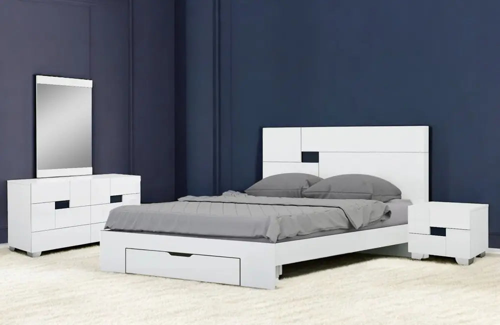 Four Piece White Solid Wood Bedroom Set With Mirror HomeRoots
