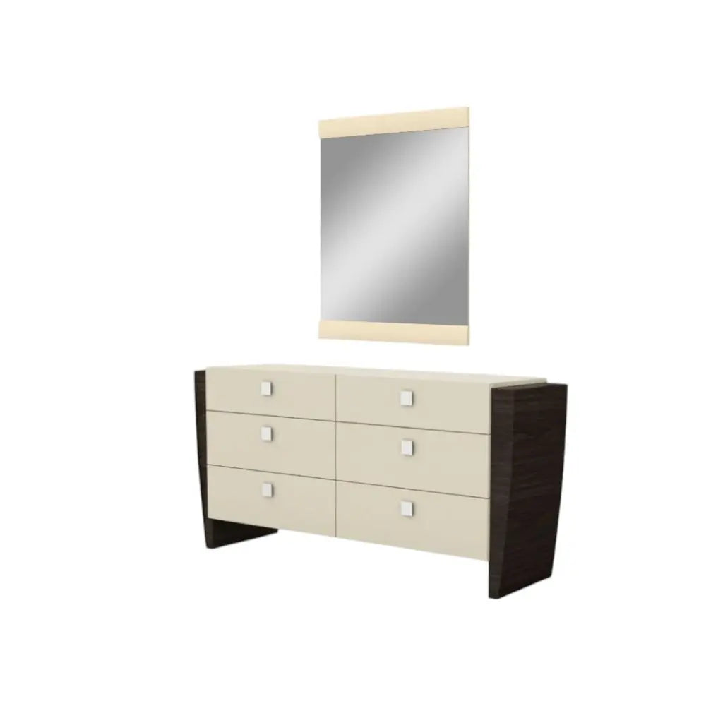 Four Piece Beige Solid and Manufactured Wood Bedroom Set With Mirror HomeRoots