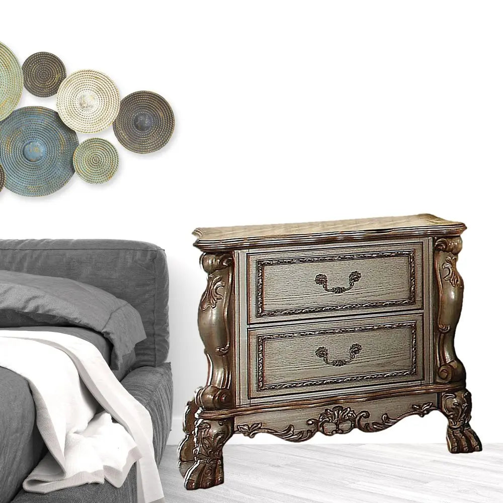 31" Gold Two Drawers Solid Wood Mirrored Nightstand HomeRoots