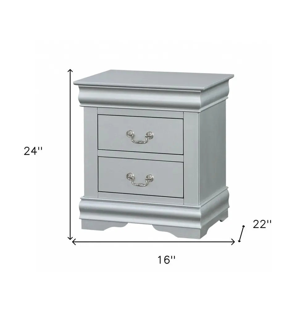 24" Platinum Two Drawers Nightstand HomeRoots