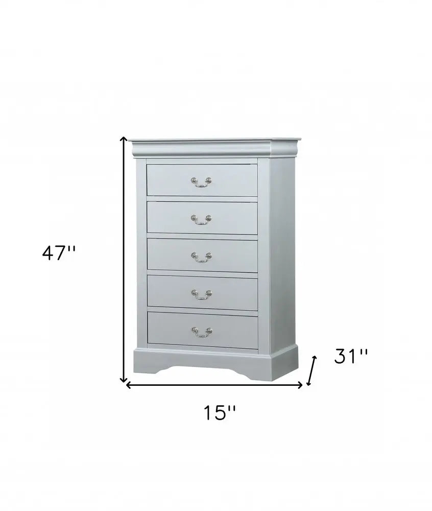 15" White Solid Wood Five Drawer Lingerie Chest HomeRoots
