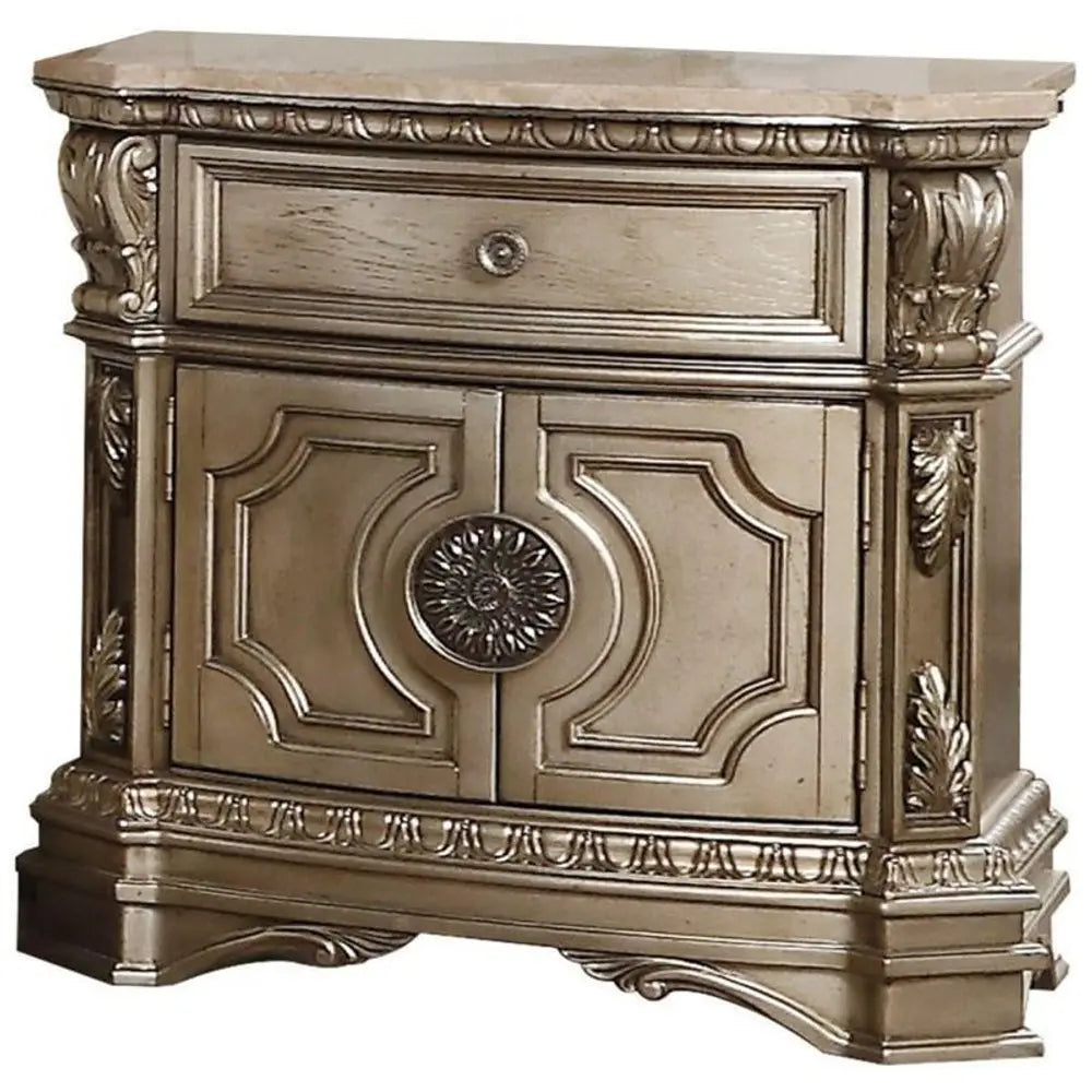 29" Champagne One Drawer Faux Marble and Solid Wood Nightstand With Storage HomeRoots