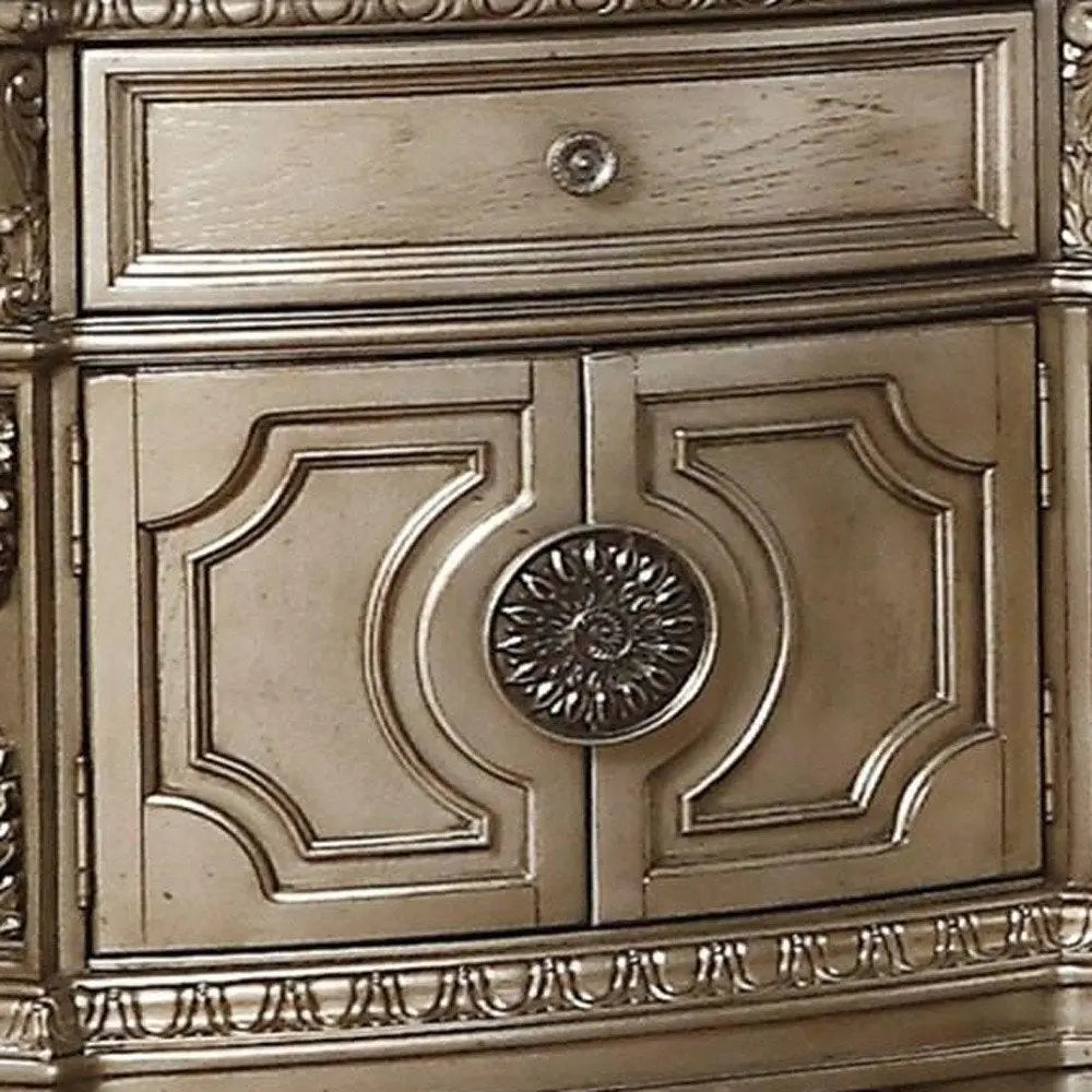 29" Champagne One Drawer Faux Marble and Solid Wood Nightstand With Storage HomeRoots