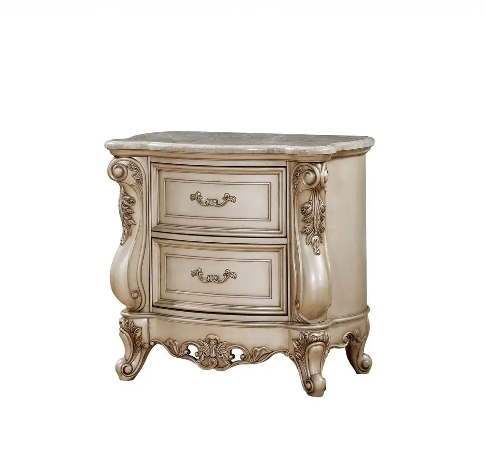 32" Antiqued White Two Drawers Mirrored Nightstand HomeRoots