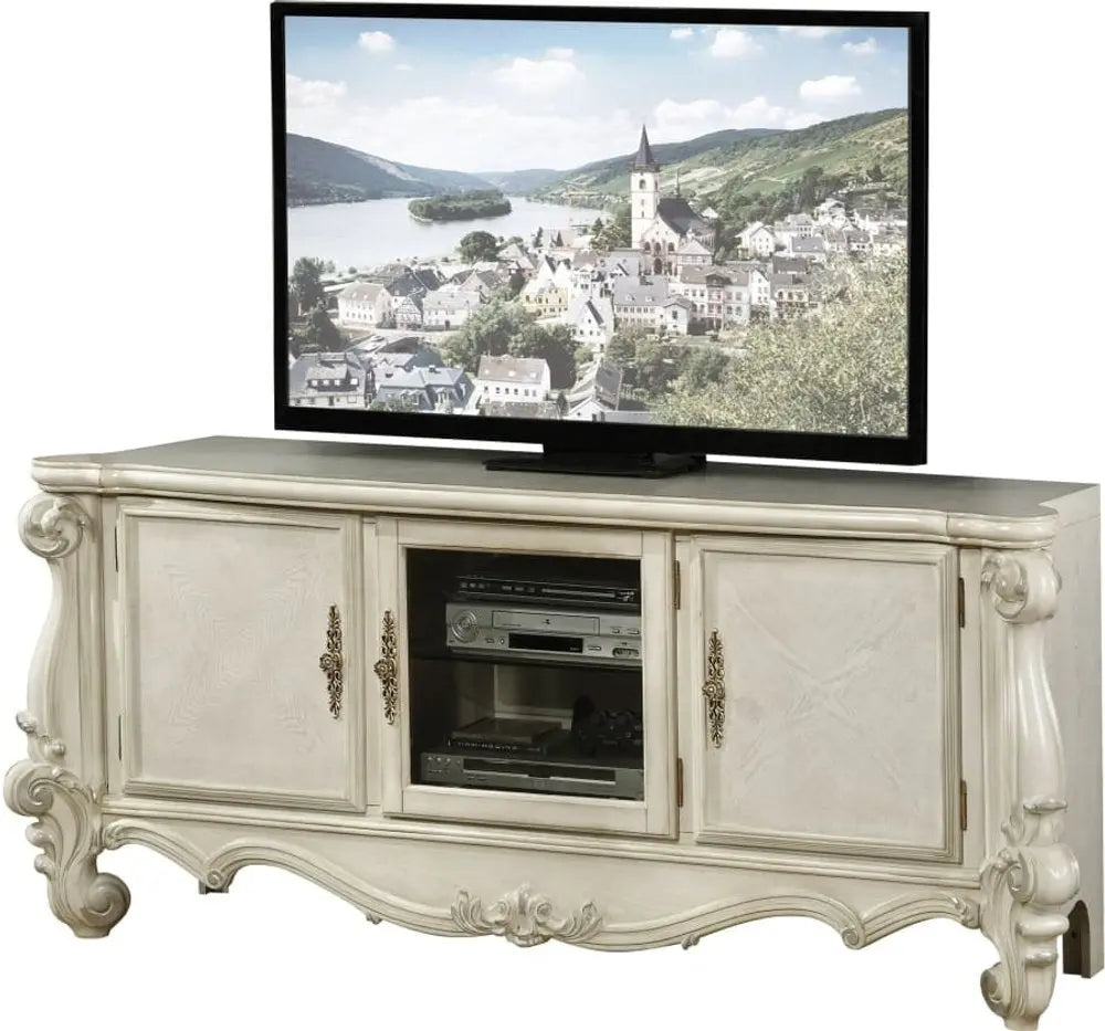 21" X 74" X 31" Bone White Wood Poly Resin Glass Tv Console HomeRoots