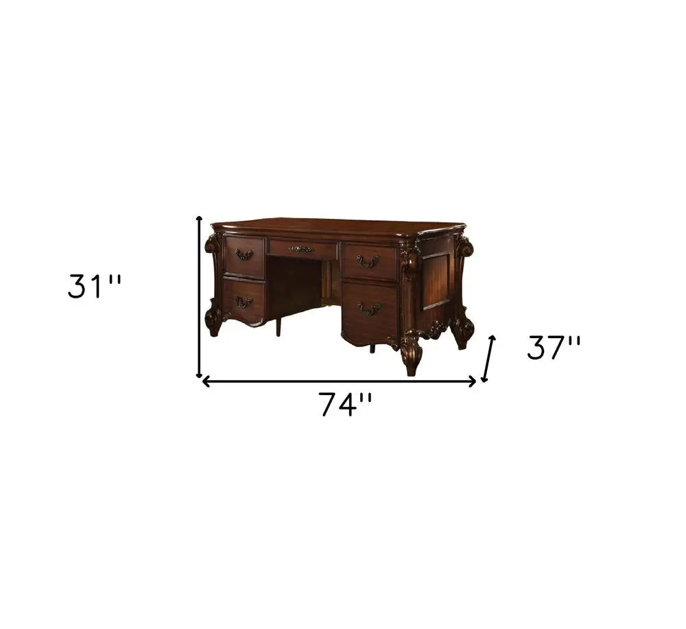 74" Brown Executive Desk With Five Drawers HomeRoots