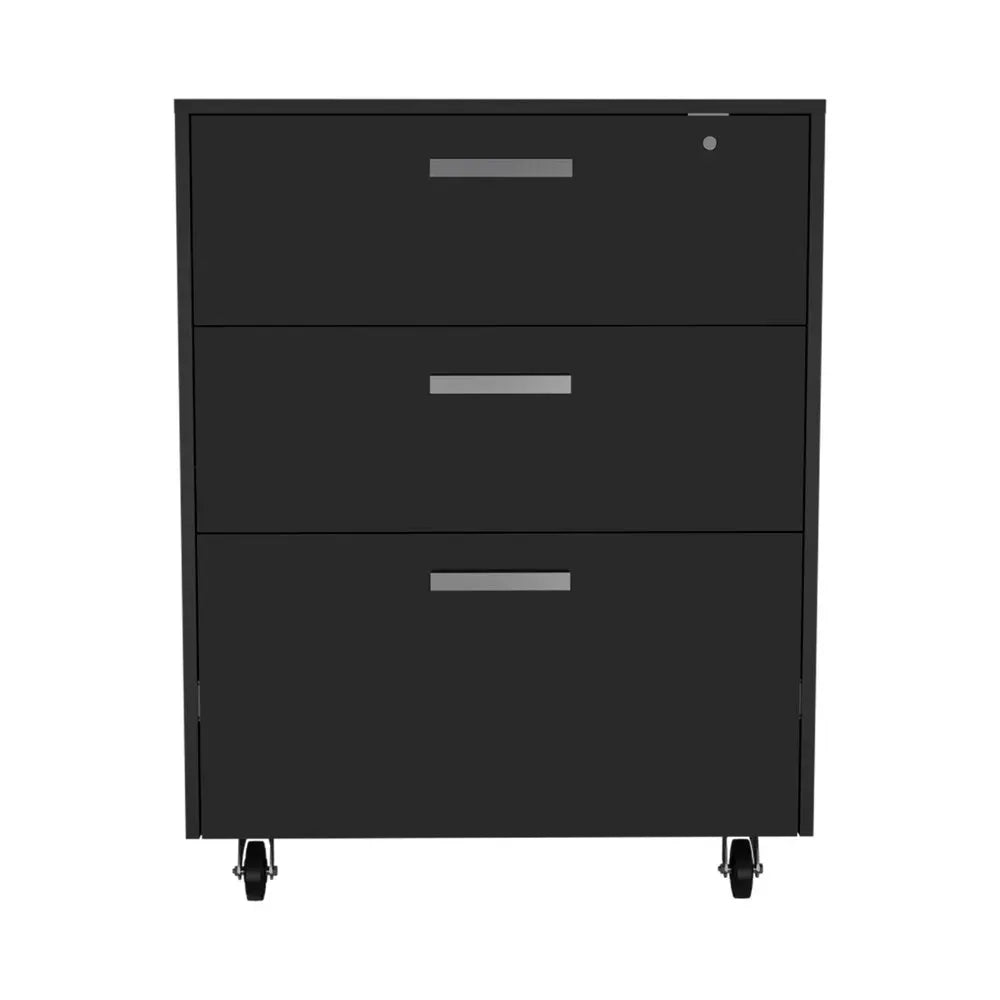 35" Black Wood Three Drawers Filing Cabinet - NOBLE HOME INTERIORS