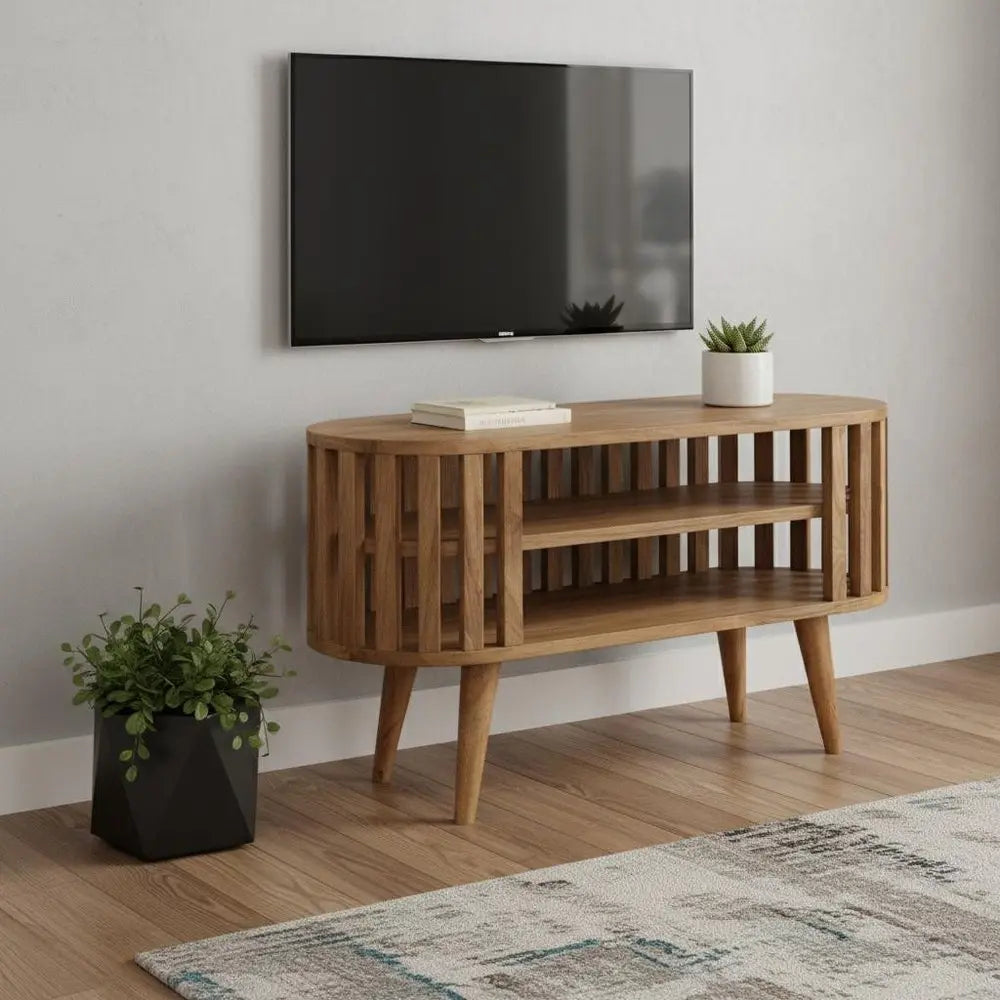 35" Brown Solid Wood Enclosed and Open Storage TV Stand - NOVA HOME FURNITURE