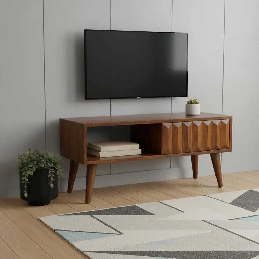 35" Brown Solid Wood Enclosed and Open Storage TV Stand - NOVA HOME FURNITURE