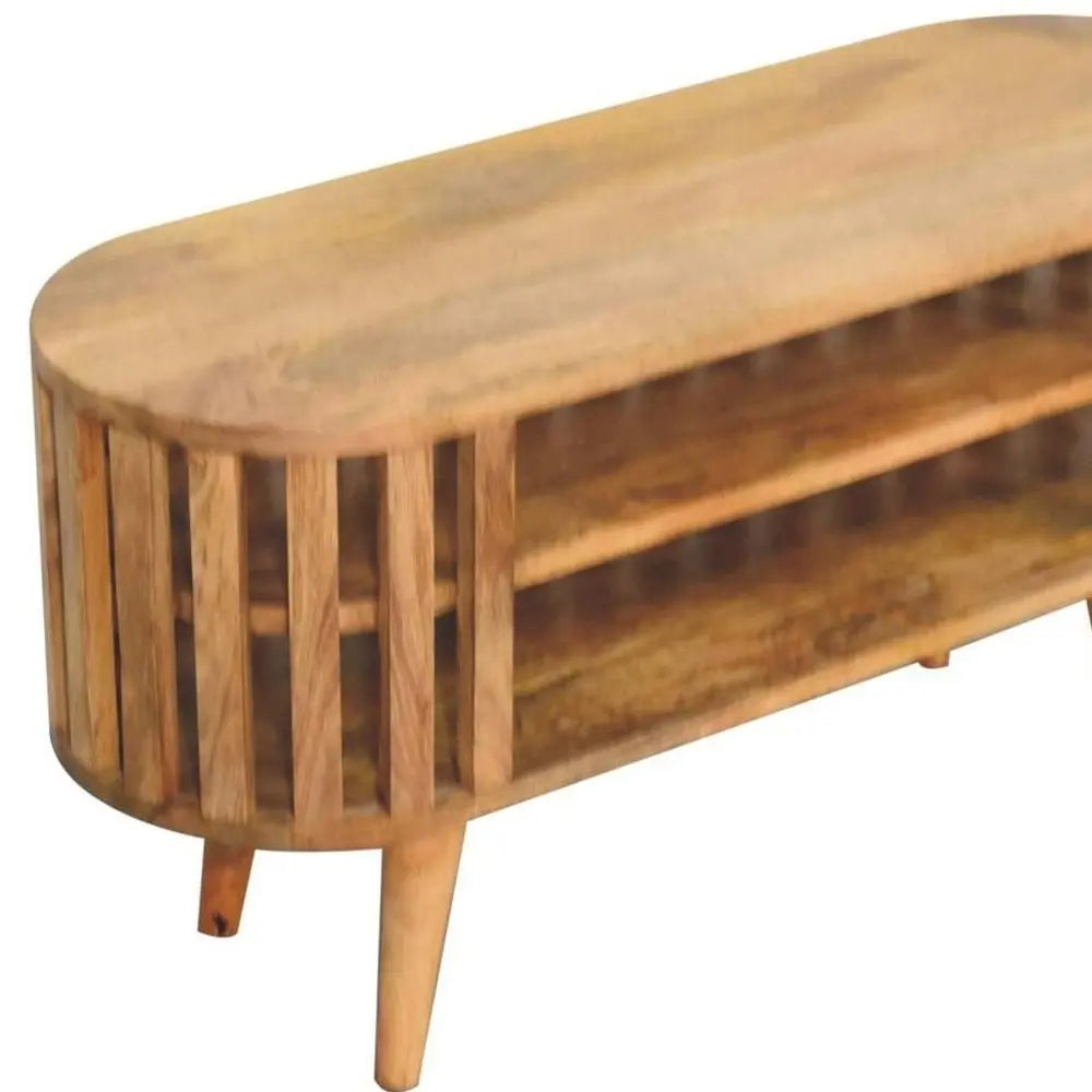 35" Brown Solid Wood Enclosed and Open Storage TV Stand - NOVA HOME FURNITURE