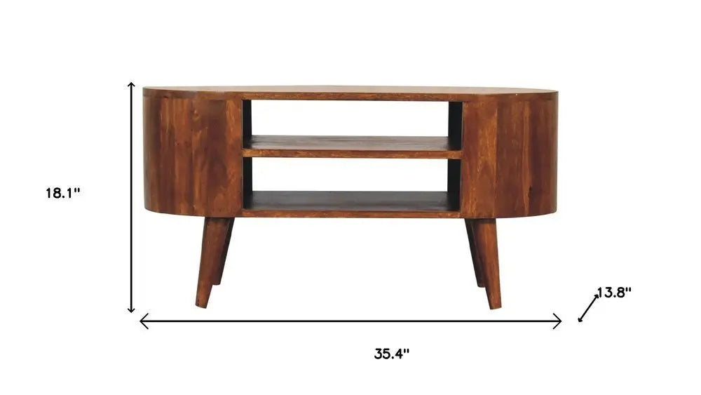 35" Brown Solid Wood Enclosed and Open Storage TV Stand - NOVA HOME FURNITURE