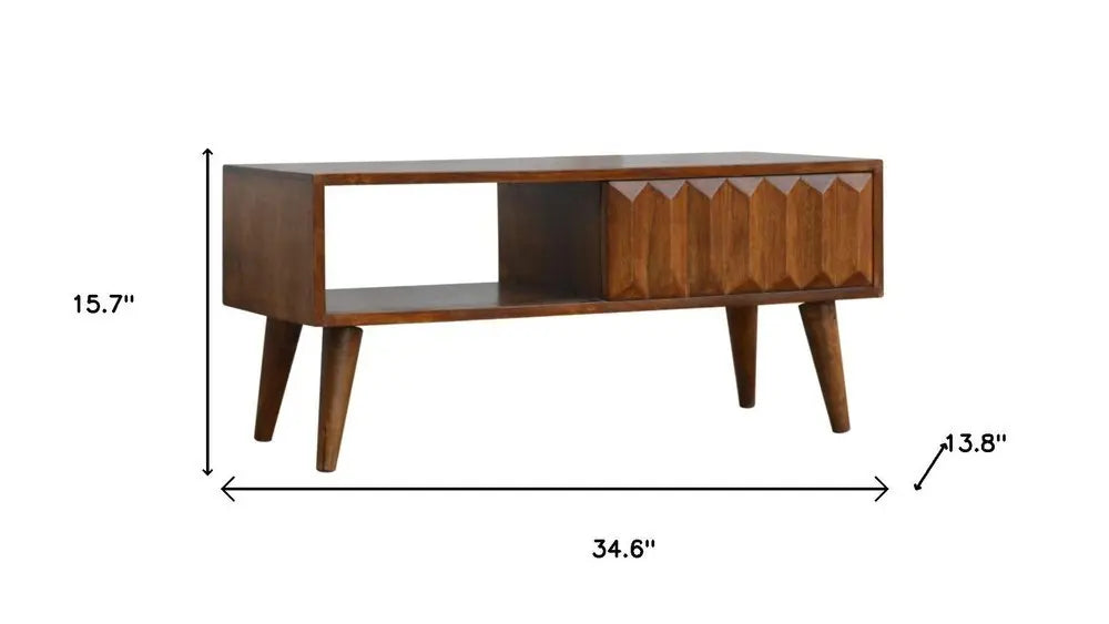 35" Brown Solid Wood Enclosed and Open Storage TV Stand - NOVA HOME FURNITURE