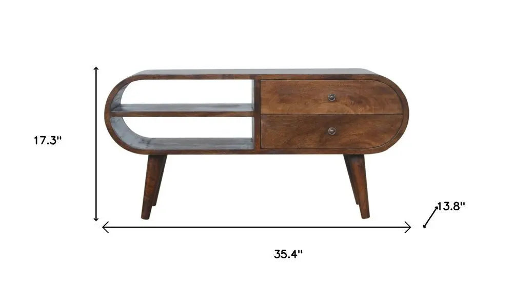 35" Brown Solid Wood Enclosed and Open Storage TV Stand - NOVA HOME FURNITURE