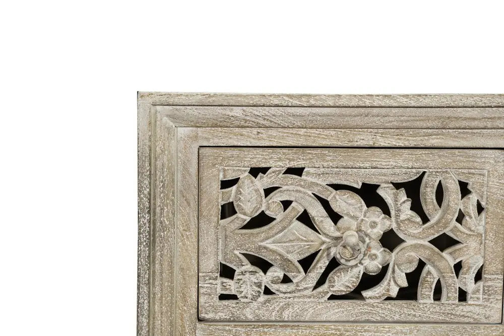 35" Gray Carved Floral Solid Wood Six Drawer Dresser - NOBLE HOME INTERIORS