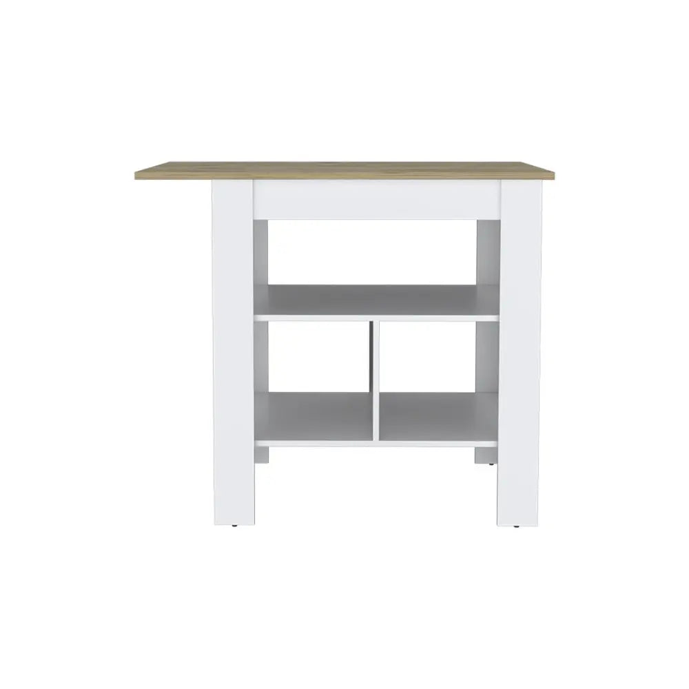 35" Natural and White Wood Kitchen Island With Storage - NOVA HOME FURNITURE