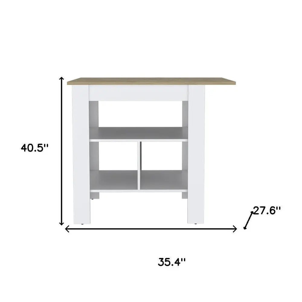 35" Natural and White Wood Kitchen Island With Storage - NOVA HOME FURNITURE