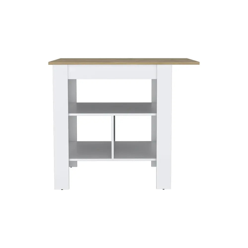 35" Natural and White Wood Kitchen Island With Storage - NOVA HOME FURNITURE