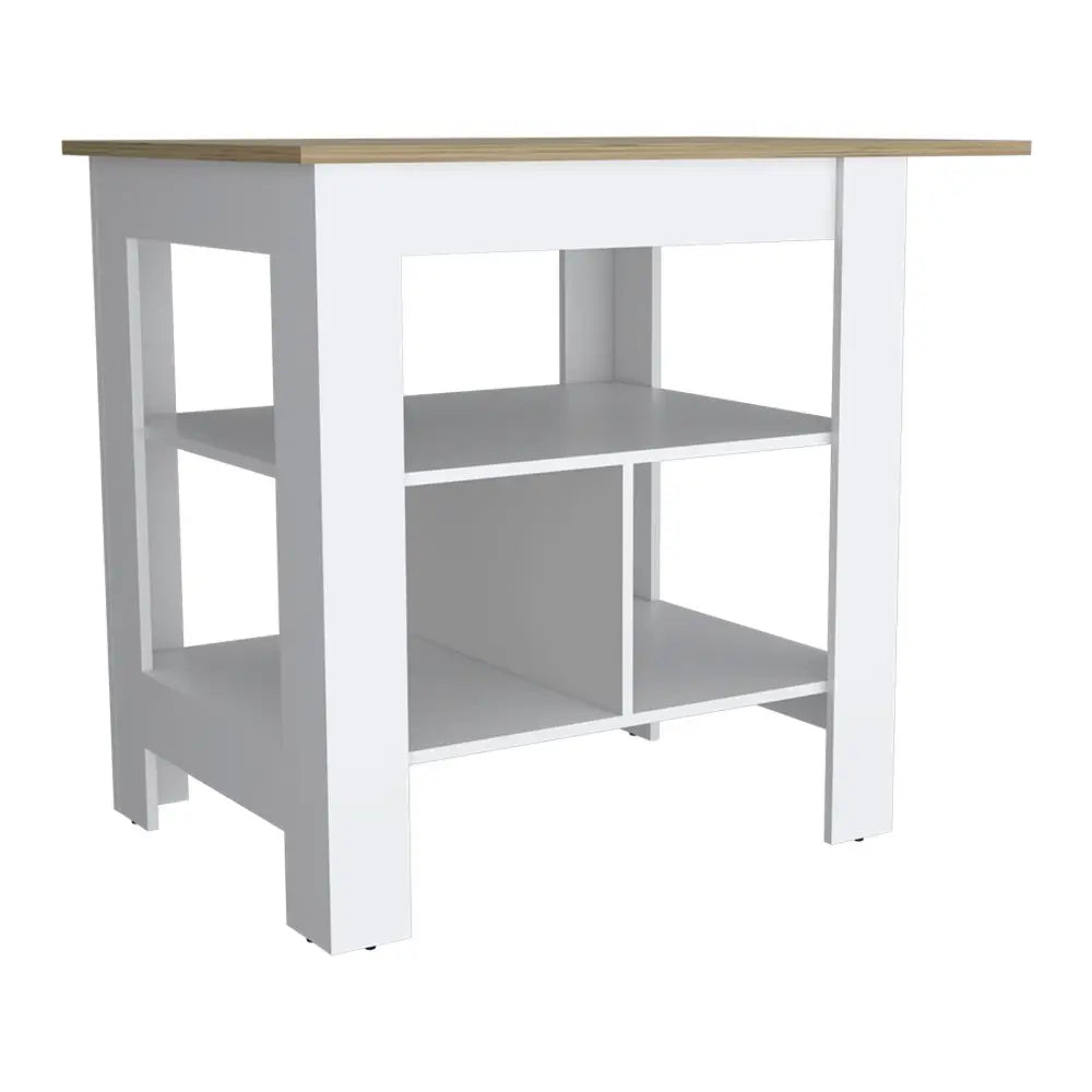 35" Natural and White Wood Kitchen Island With Storage - NOVA HOME FURNITURE